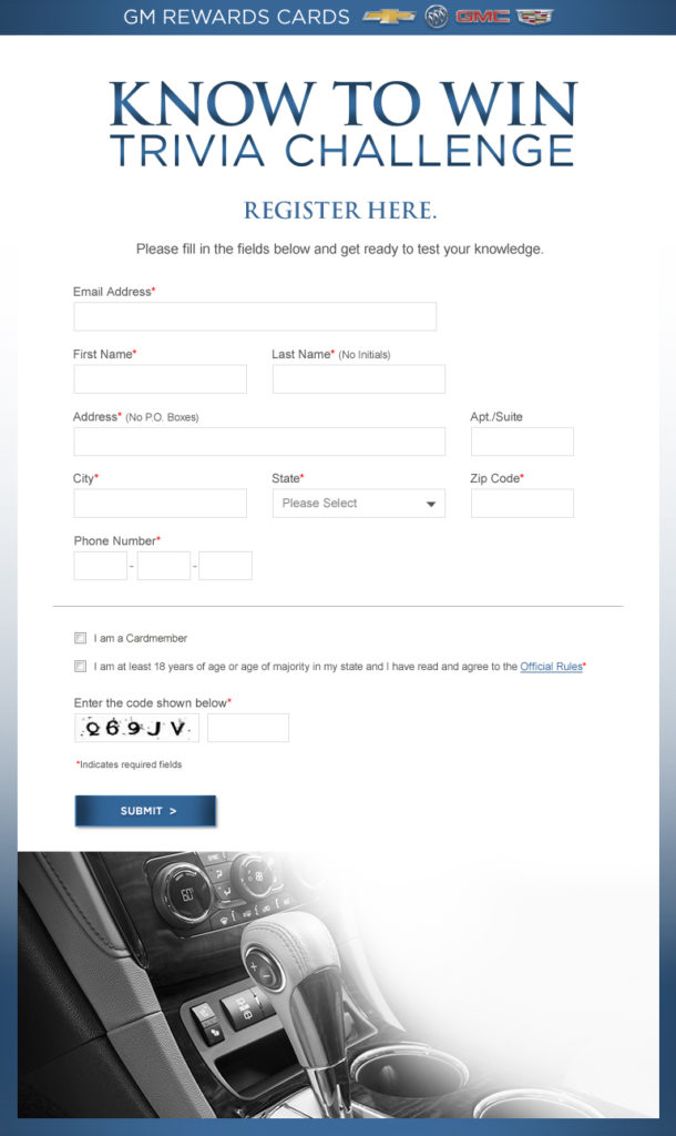 GM Card Facebook Contest Landing Page