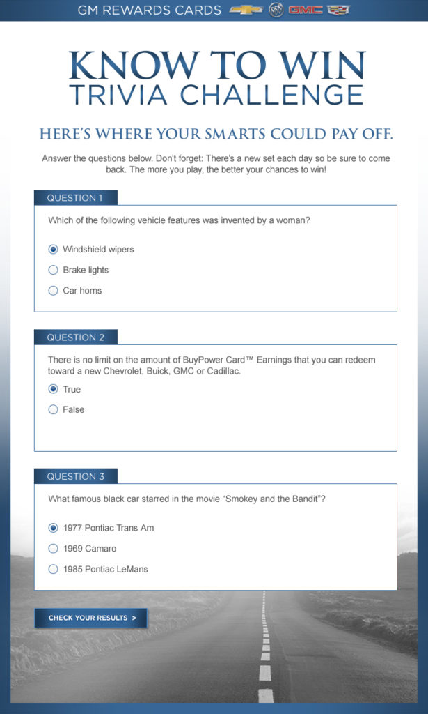 GM Card Facebook Contest Trivia